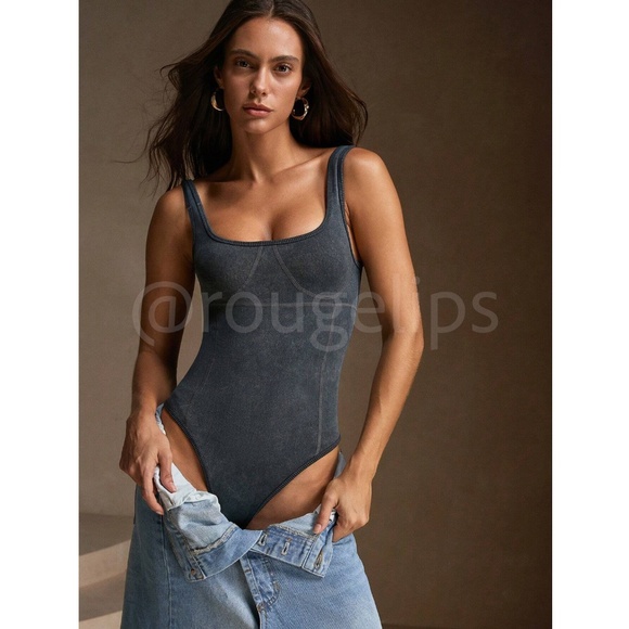 Grey Slim Fit Bodysuit Decorative Stitches - Picture 7 of 9